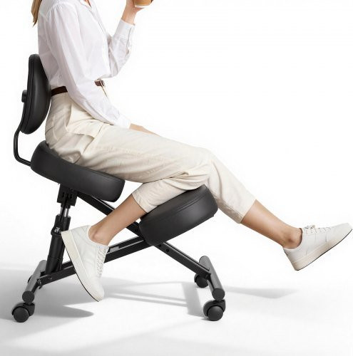 VEVOR Ergonomischer Kniehilfe-Stuhl mit Rückenlehne und Rollen in Schwarz, Höhenverstellbarer X-Shape Knie-Stuhl mit dicken Schaumstoffkissen zur Entlastung von Nacken und Rücken für Home-Office und Meditation - Bild 1