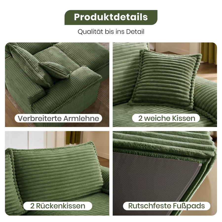 Vankel Modulares Cord-Ecksofa in Olivgrün mit passendem Ottoman und Memory-Schaum-Polsterung - Bild 3