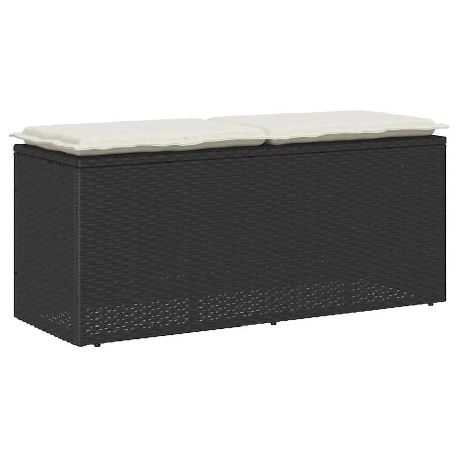 Furnicato Gartenbank aus PE-Rattan und pulverbeschichtetem Stahl mit Kissen, Schwarz und Cremeweiß, B/T/H: 110 x 40 x 44 cm - Bild 2