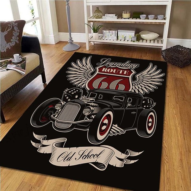 Karpetti Retro Klassisches Motorrad Auto Poster Teppich, rutschfest und waschbar, Farbe: Schwarz, B/T: 80 x 50 cm - Bild 1