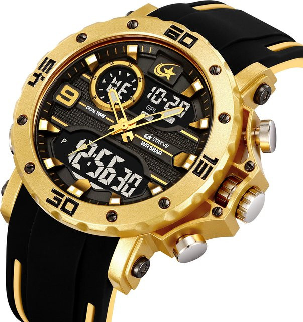STRYVE Armbanduhr, Analog-Digital, Blau, Gold, Silikon, Herren, 5 ATM - Bild 1
