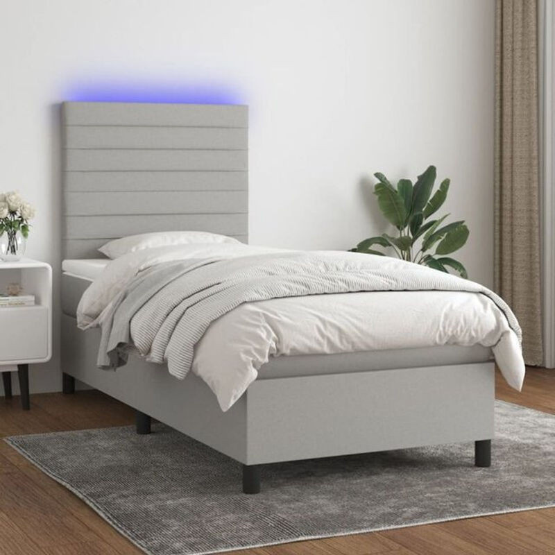 vidaxl Boxspringbett mit Matratze in Grau und Weiß aus Stoff und Holzwerkstoff, B/T/H: 90 x 190 x 118 cm - Bild 1