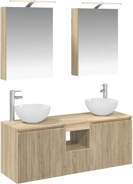 vidaXL Badezimmerschrank-Set 5-teilig in Sonoma-Eiche, modern, mit LED-Beleuchtung und Spiegelschrank, Farbe: Braun, B/T/H: 50 x 14,5 x 70 cm - Bild 1