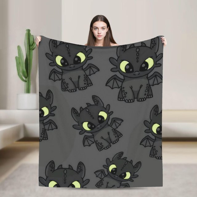 BaiTu Clothes HTTYD Drachenmuster Plüschdecke aus Flanell in Grau, B/H: 102 x 127 cm - Bild 1