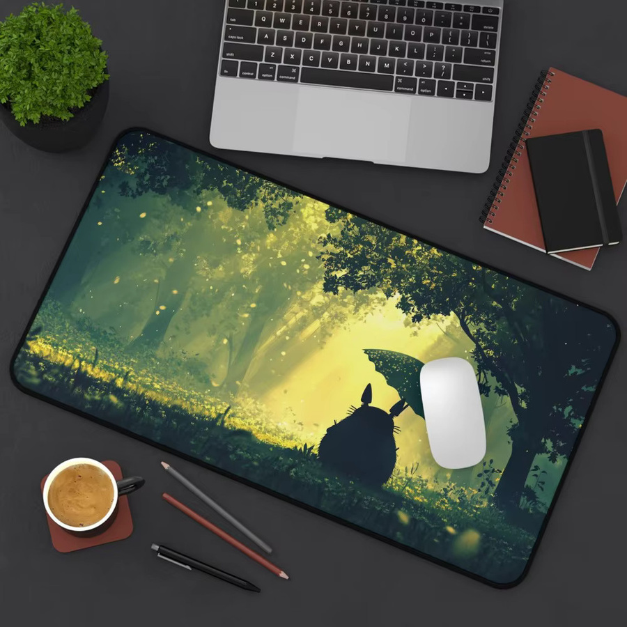 Große Schreibtischunterlage Grüner Wald Totoro Anime-Kunst Rutschfeste Gaming-Mausmatte in Grün und Schwarz - Bild 2