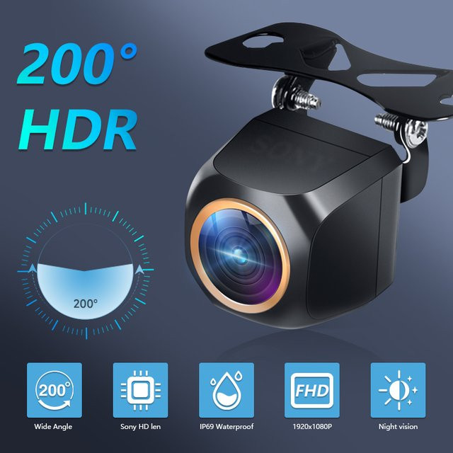 Nevegetor AHD Full HD Auto-Rückfahrkamera in Schwarz mit 1920x1080P Auflösung, 200 Grad Fisheye Golden Lens, HDR und Nachtsicht für Rückfahr- und Frontansicht - Bild 1
