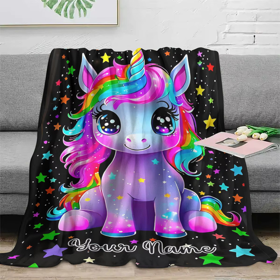 ZIZ Decke mit individuellem Namen, Regenbogen-Einhorn und Sternen in Multicolour - Bild 2