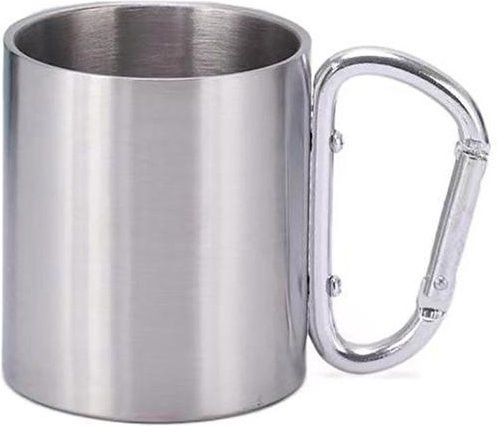 Edelstahl Camping Becher mit Karabiner Haken für Outdoor und Wandern, silber, 220 ml - Bild 1