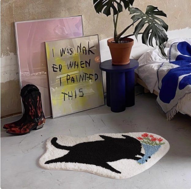 VIKAMA Cartoon abstrakter Katzenteppich in Multicolor, weiche und rutschfeste Matte für Wohnzimmer, Schlafzimmer und Badezimmer - Bild 1