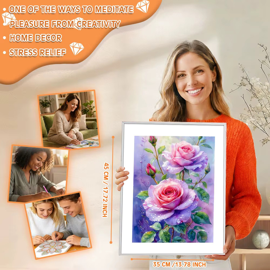 Huacan Diamant-Malerei Set mit Rosen-Blumenmotiv in Multicolour für Erwachsene - Bild 4
