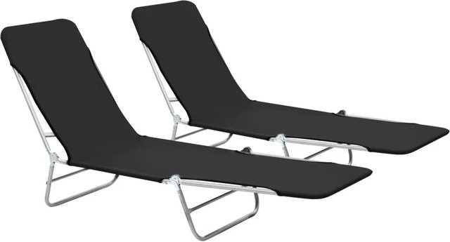 Furnicato Klappliegen 2er Set aus pulverbeschichtetem Stahl und schwarzem Oxford-Gewebe - Bild 1