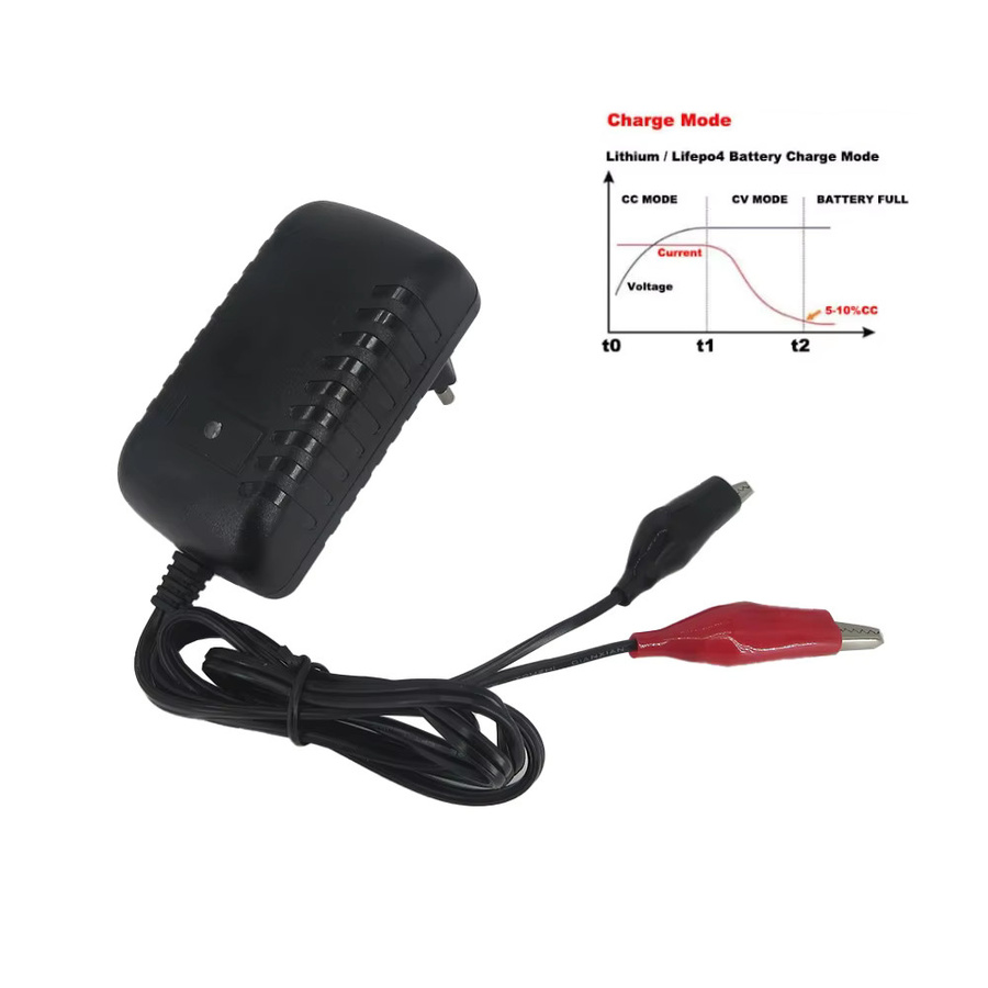 BAYADOU Smart-Ladegerät für 2S LiFePO4 Eisenphosphat-Batterien, 7,3V 3A, Schwarz, mit Krokodilklemmen und Barrel-Plug - Bild 2