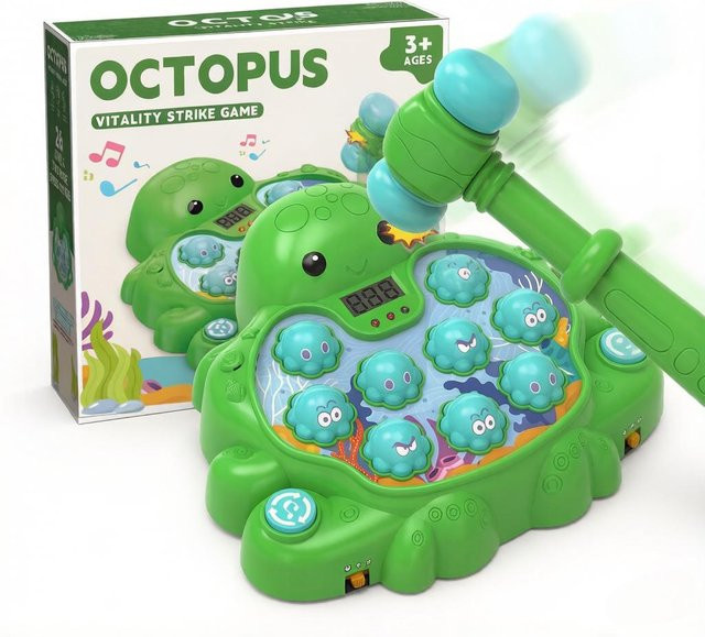Binchi Krake Whack-a-Mole Spielzeug, 2-teiliges Set, mit Licht, Ton und Punktezähler, grün, ab 2 Jahre - Bild 1