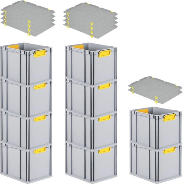 PROREGAL Spar Set 10x Eurobox Nextgen Color mit Auflagedeckel und Schiebeschnappverschlüssen, Gelb, H: 32 cm, B: 30 cm, T: 40 cm - Bild 1