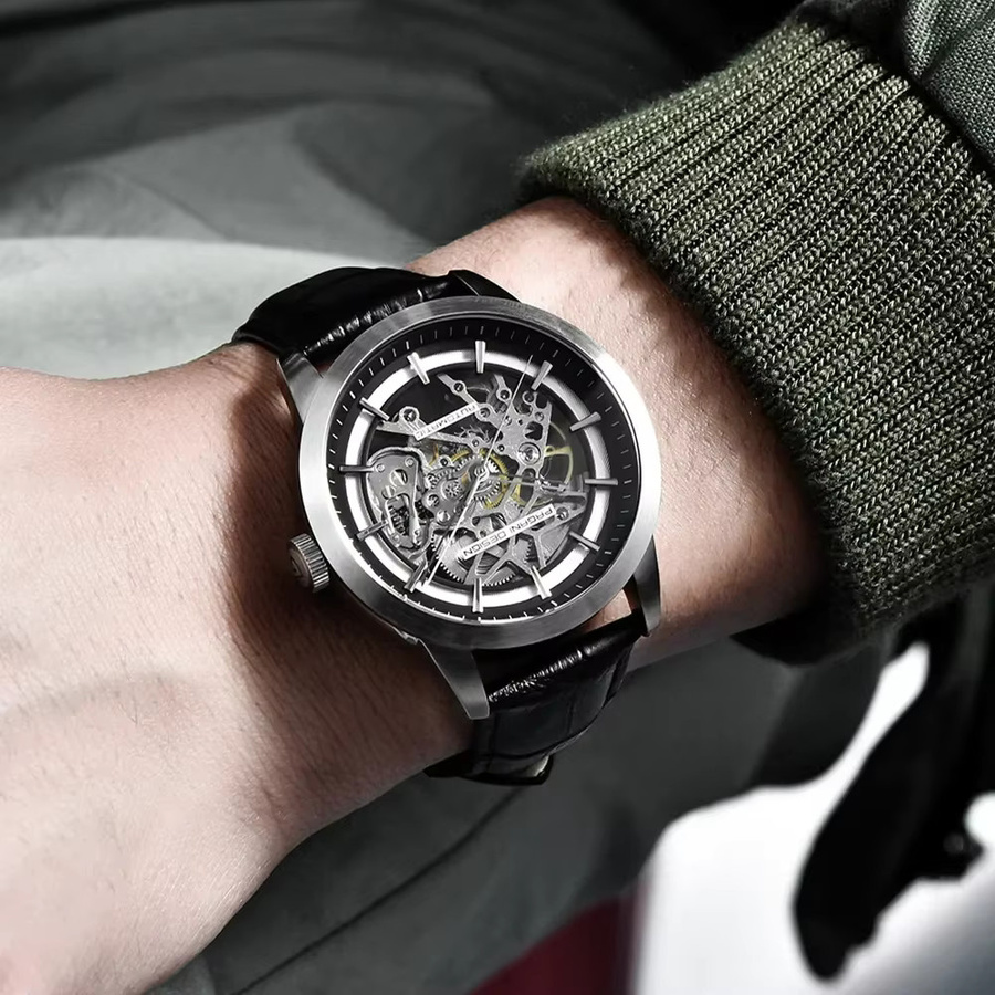 PAGANI DESIGN Armbanduhr Edelstahl, Leder, Silber, Herren - Bild 3