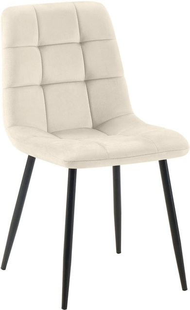 DELUKE Esszimmerstuhl FIGAD in Creme mit Samtbezug und Steppmuster, B/T/H: 45 x 55 x 84 cm - Bild 1