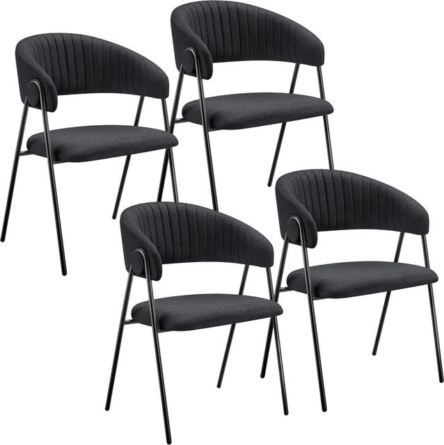 tectake Bedano Armlehnstuhl 4er Set aus Webstoff mit Steppmuster in Schwarz, B/T/H: 60 x 58 x 85 cm - Bild 2