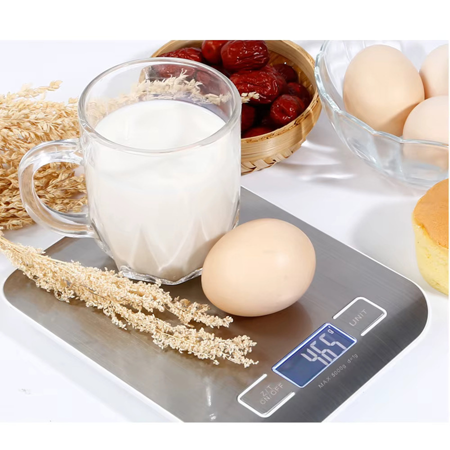 Elektronische Küchenwaage von kebidumei in Silber mit Edelstahl-Oberfläche und LCD-Display, Tragbare digitale Waage für Lebensmittel und Kaffee mit 5 kg Kapazität und 1 g Genauigkeit - Bild 5