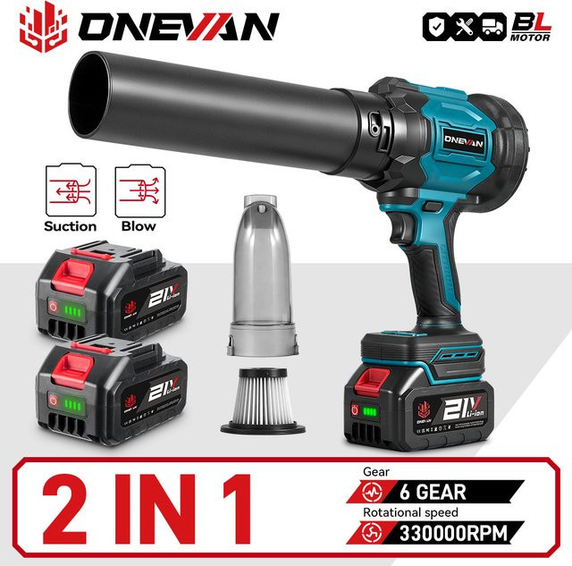 ONEVAN 2-in-1 Bürstenloser Elektro-Turbogebläse-Jetventilator 350MS und Staubsauger als Laubbläser und Staubblasgerät für Makita 18V Akku - Bild 1