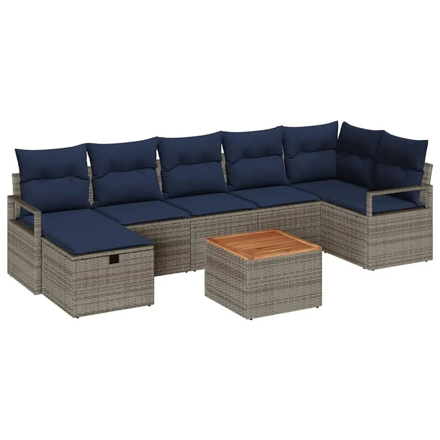 vidaXL Gartensofa-Set aus Poly-Rattan in Grau mit 8 Teilen, inklusive Kissen, Ottoman, Couchtisch und integriertem Stauraum - Bild 2