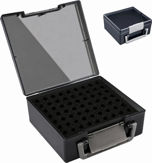 Relaxdays Batteriebox aus Polypropylen in Grau und Transparent mit 72 Fächern für AA und AAA Batterien inklusive Deckel und Griffen - Bild 1