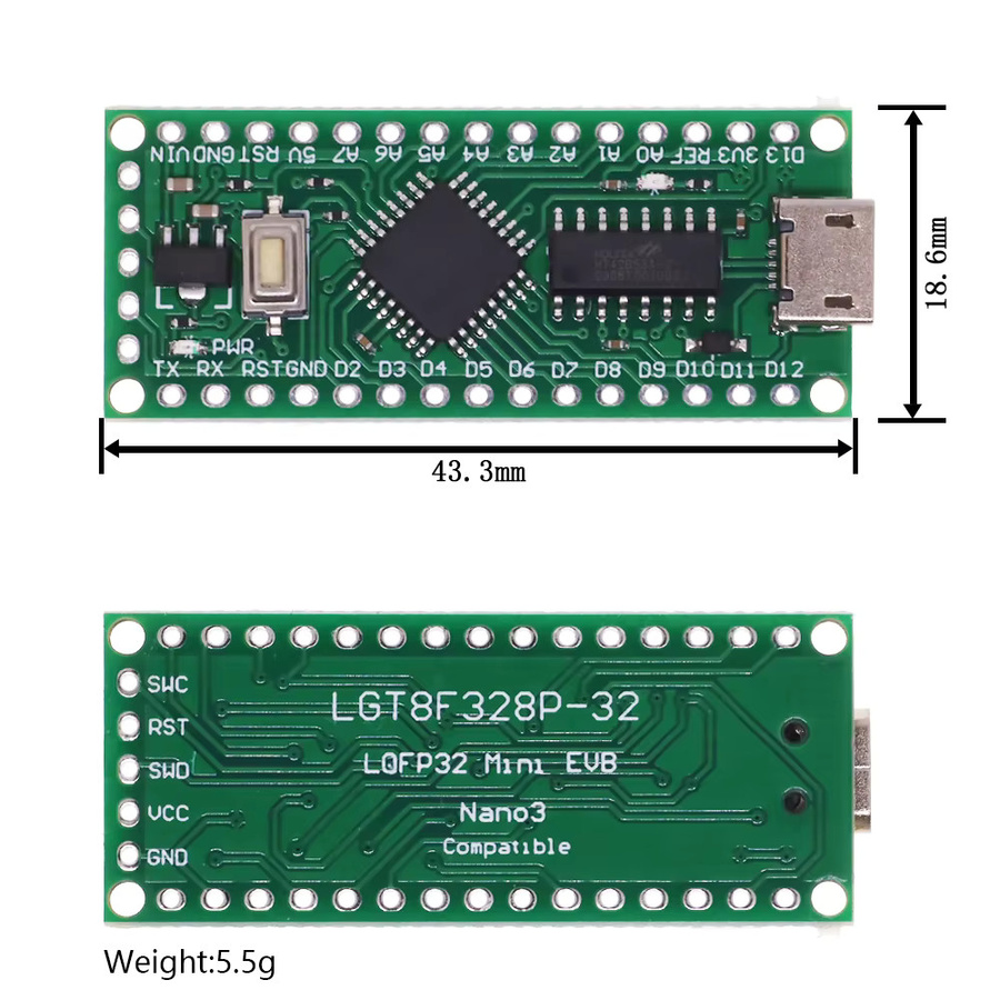 LGT8F328P-LQFP32 MiniEVB Entwicklungsboard mit USB-C und Micro USB kompatibel mit ATMEGA328 Nano V3.0 für Arduino - Bild 2