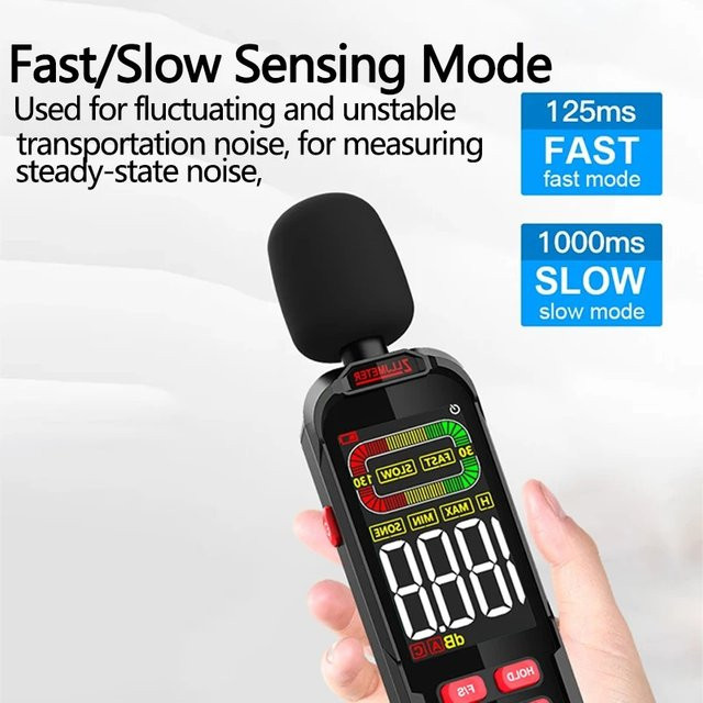 ZLLJMETER Gewichteter digitaler Schallpegelmesser mit USB-Aufladung, tragbares Decibelimetro für 30–130 dB A/C - Bild 1