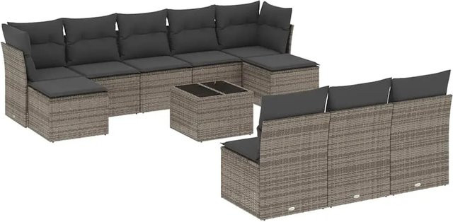 vidaXL 11-teilige Garten-Sofagarnitur aus Poly-Rattan mit Kissen in Grau - Bild 1