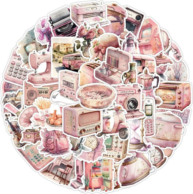 60 Stück Rosa Nostalgische Dekorative Graffiti Aufkleber von BulingBulingStickers Shop für Helm, Fahrrad und Schreibwaren - Bild 1