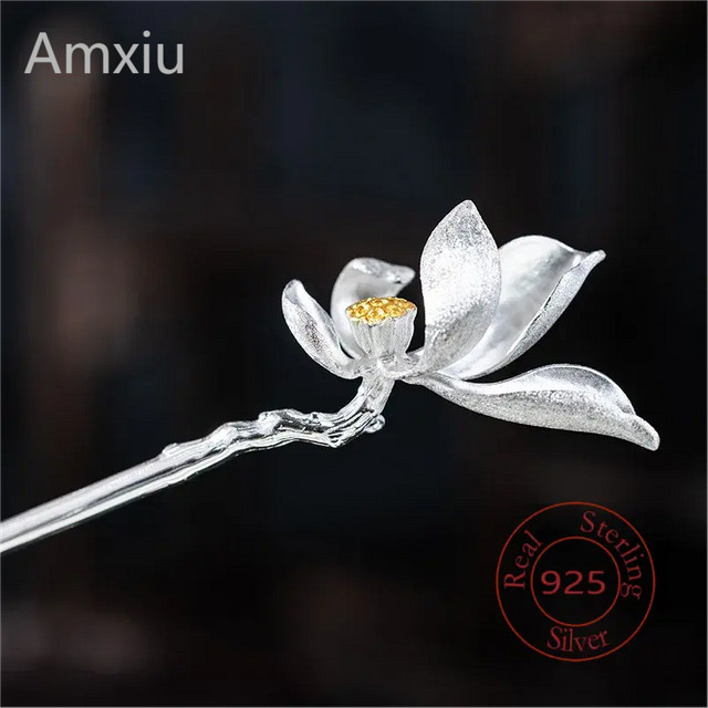 Amxiu Haarnadel, Lotus-Charm, 925 Sterlingsilber - Bild 1