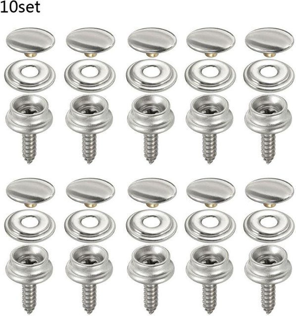 10 Sets Edelstahl-Druckknöpfe in Silber für Marine, Yacht, Boot und Segeltuch mit Schraubbefestigung - Bild 1
