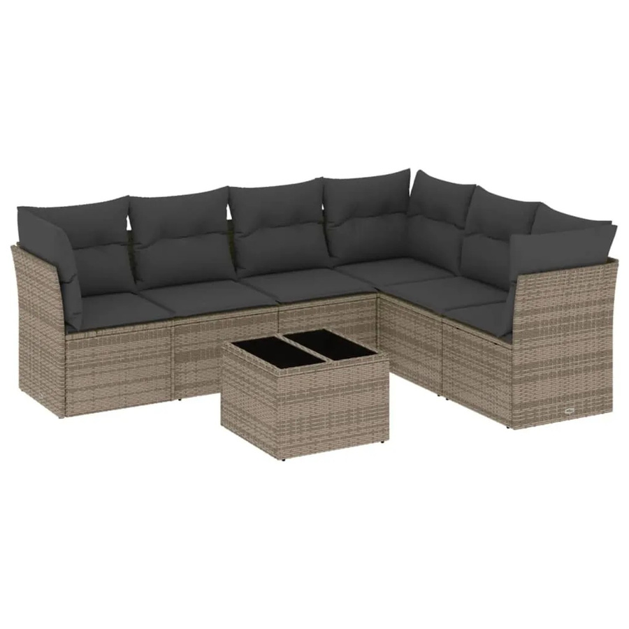 vidaXL 7-teilige Garten-Sofagarnitur in Grau aus Poly-Rattan mit L-Form und integriertem Stauraum - Bild 2