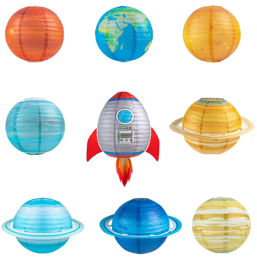 Bunte Sonnensystem-Planetenlaternen aus Papier als hängende Dekoration für Weltraum-Partys und Klassenzimmer - Bild 3