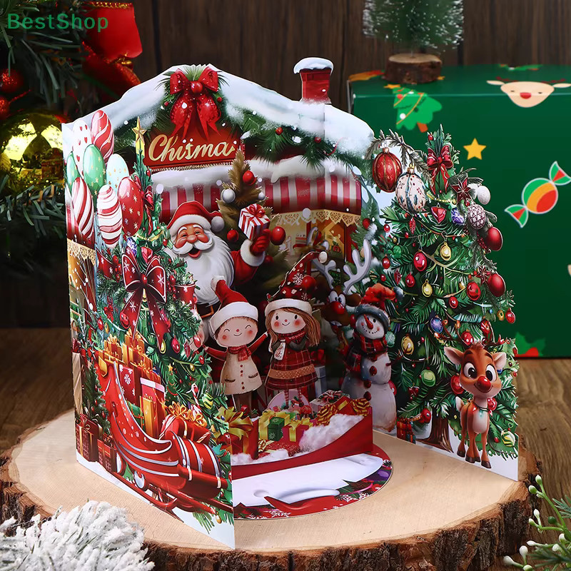 Dreifach gefaltete 3D-Weihnachtskarte mit Weihnachtsmann Motiv in Mehrfarbig - Bild 3