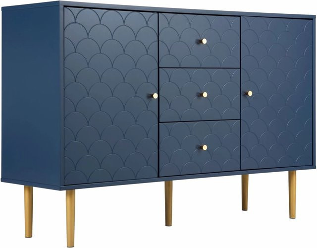 Merax Kommode in Blau mit 3 Schubladen, modern und matt, B/T/H: 120 x 40 x 83 cm - Bild 1
