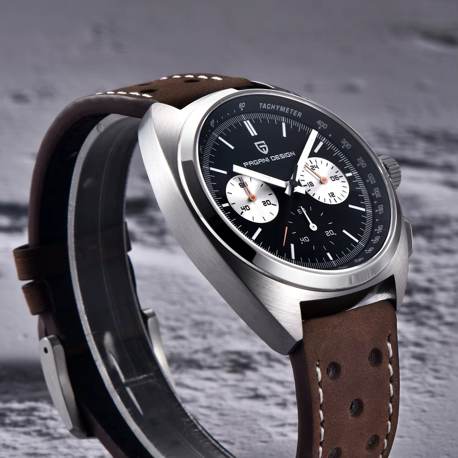 PAGANI DESIGN Chronograph, Armbanduhr, Quarz, Edelstahl, Leder, Schwarz, Herren - Bild 5