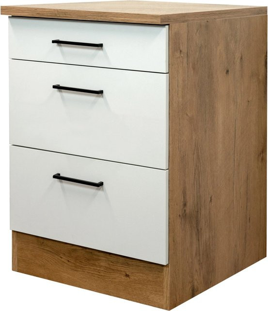 Flex-Well Küchen-Auszugsunterschrank Avila in Magnolie matt und Lancelot Oak, B/H/T: 60 x 85 x 60 cm - Bild 1