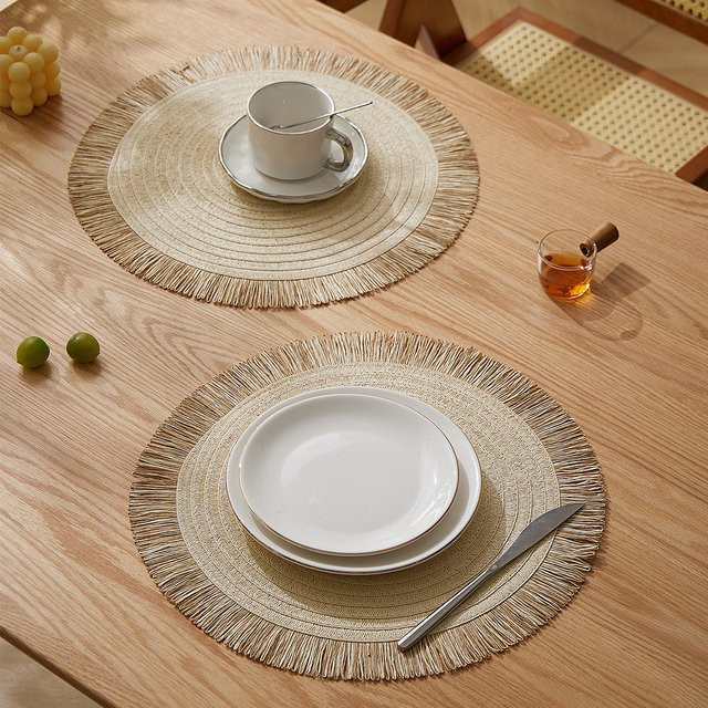 Runde Tischsets Tabletex aus Papier gewebt in Beige im Nordic Stil, rutschfest für Küche und Wohnbereich, Durchmesser: 38 cm - Bild 1