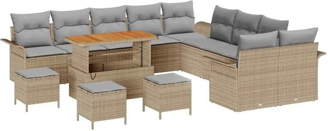 vidaXL Garten-Sofa-Set 14-teilig aus Poly-Rattan in Beige mit Polstern und Metallgestell - Bild 1