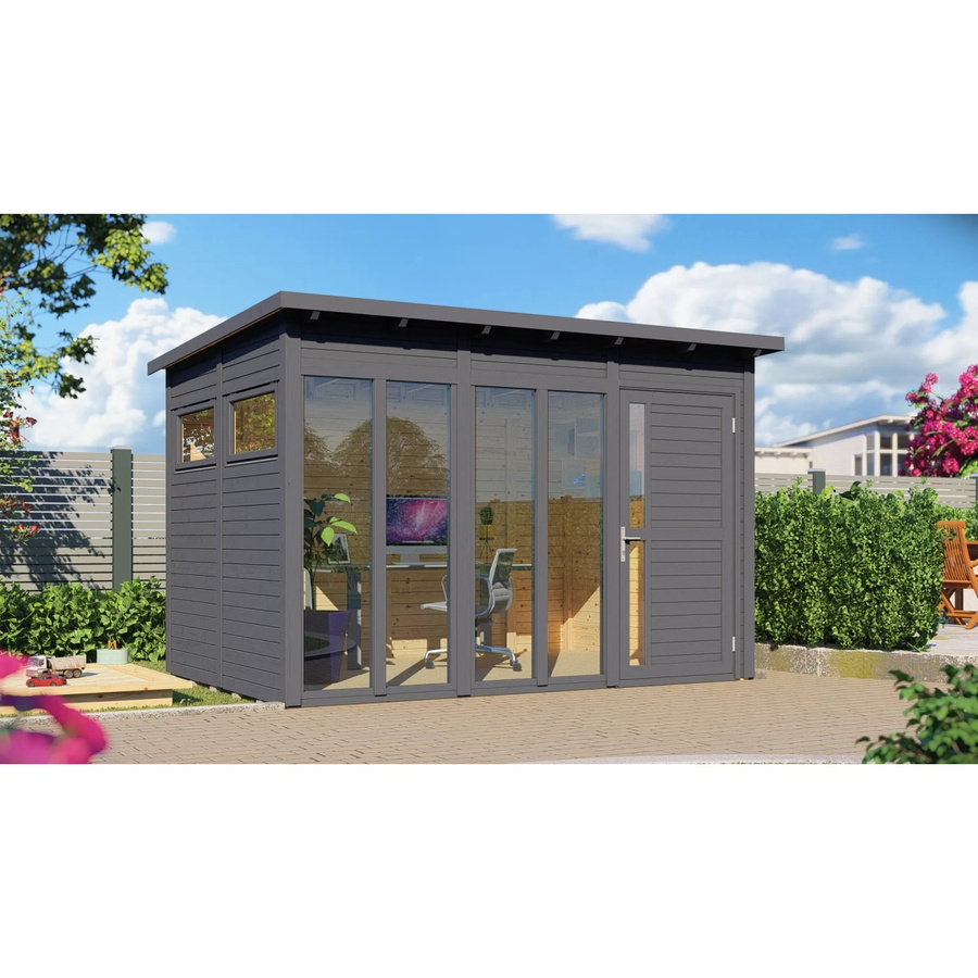 Bertilo Holz-Gartenhaus Pentus 3 Office mit Flachdach in Anthrazit, B: 337 cm, T: 234 cm, H: 232 cm - Bild 2
