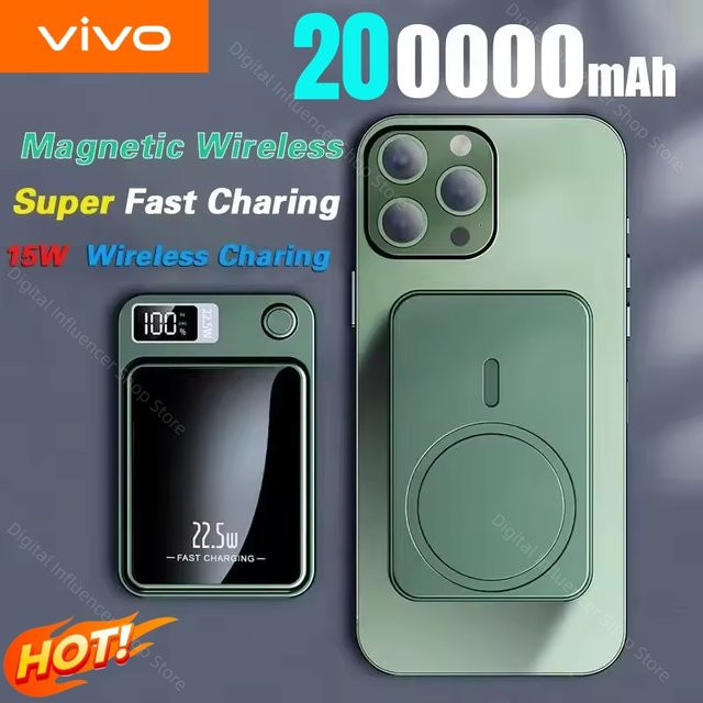 VIVO Wireless Power Bank Magnetische Externe Batterie mit 22,5 W Schnellladefunktion für Huawei Samsung und iPhone in Schwarz oder Grün - Bild 1
