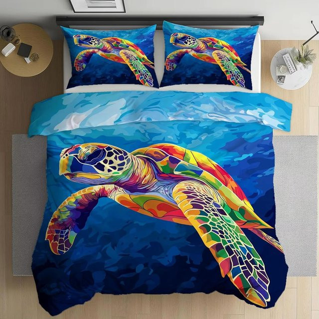 Flylo Bettwäsche-Set Unterwasserwelt Meeresschildkröte und Koralle mit Kissenbezügen, Wende-Bettwäsche aus Mikrofaser in Mehrfarbig, B/H: 135 x 100 cm - Bild 1