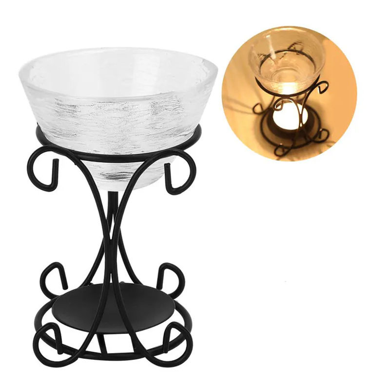 Koogeelife Aromatherapie-Duftbrenner aus Metall in Schwarz und Transparent mit Teelicht-Halterung im Vintage-Design - Bild 4