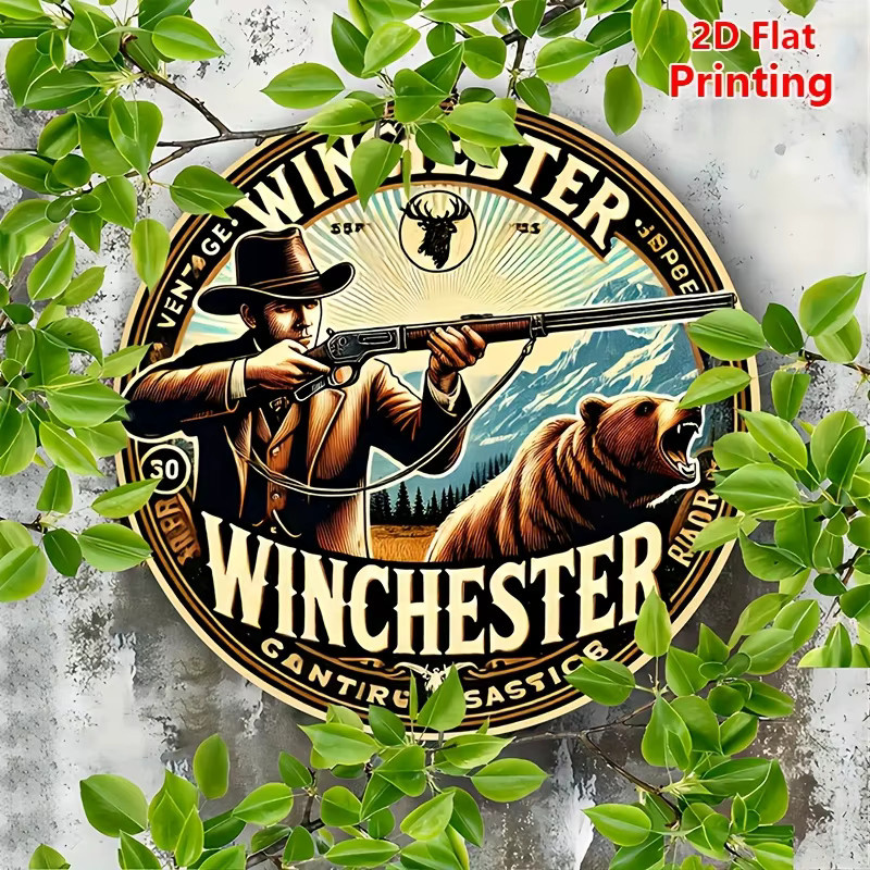 Potdemiel Winchester Vintage Aluminium-Wandkunst, rundes Metallschild mit Tier-Motiv, Mehrfarbig, Durchmesser: 20 cm - Bild 4
