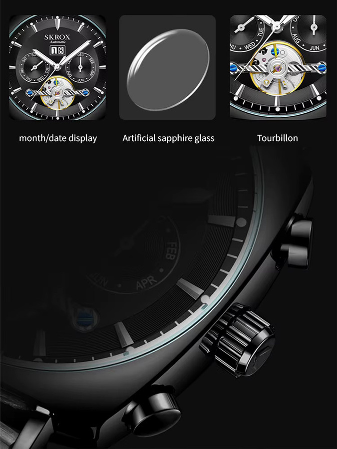 SKROX Armbanduhr, Automatik, Edelstahl, Silber, Milanaise, Eckig, Herren - Bild 4