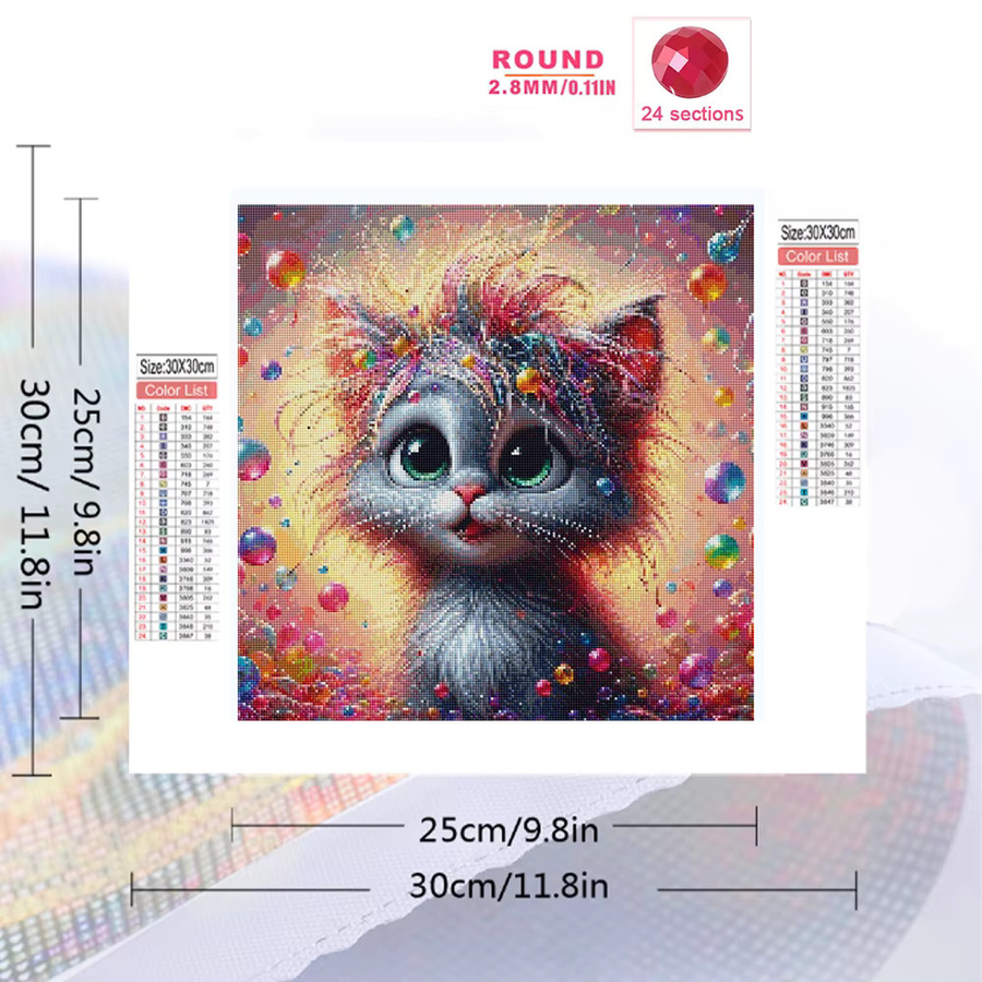 Momoart 5D-Diamant-Stickerei Tier-Mosaik Katze in Multicolour, rund, Durchmesser: 20 cm - Bild 2