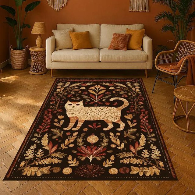 Lodestar Katzen Teppich im Vintage-Design, mehrfarbig, B/T: 60 x 40 cm - Bild 1