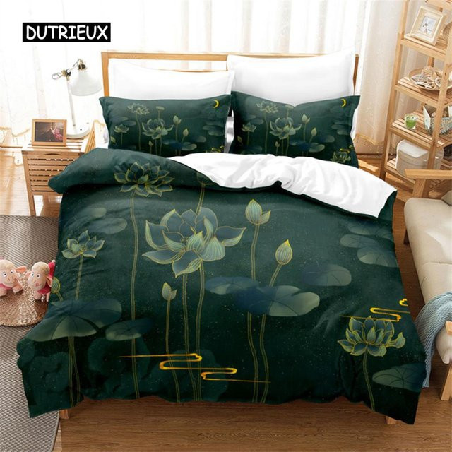 Jingguan Bettwäsche Set Pink Lotus Natur Design aus Mikrofaser B/H: 135 x 200 cm - Bild 1