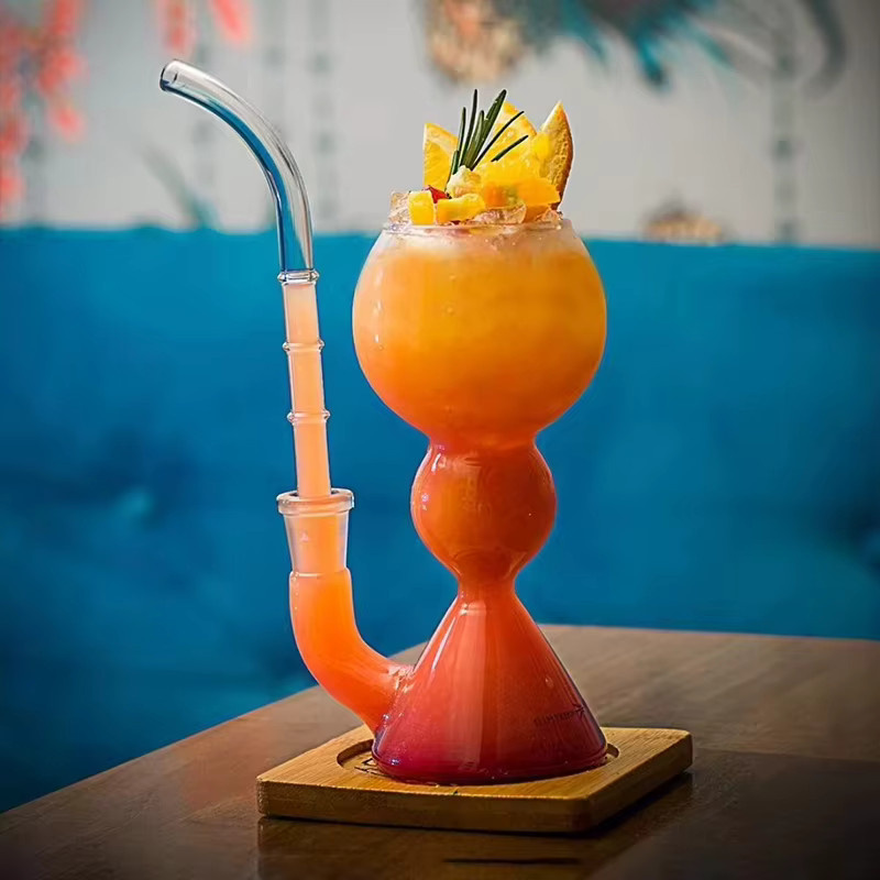JIUAN Cocktailglas aus hitzebeständigem Borosilikatglas mit Strohhalm, transparent - Bild 1