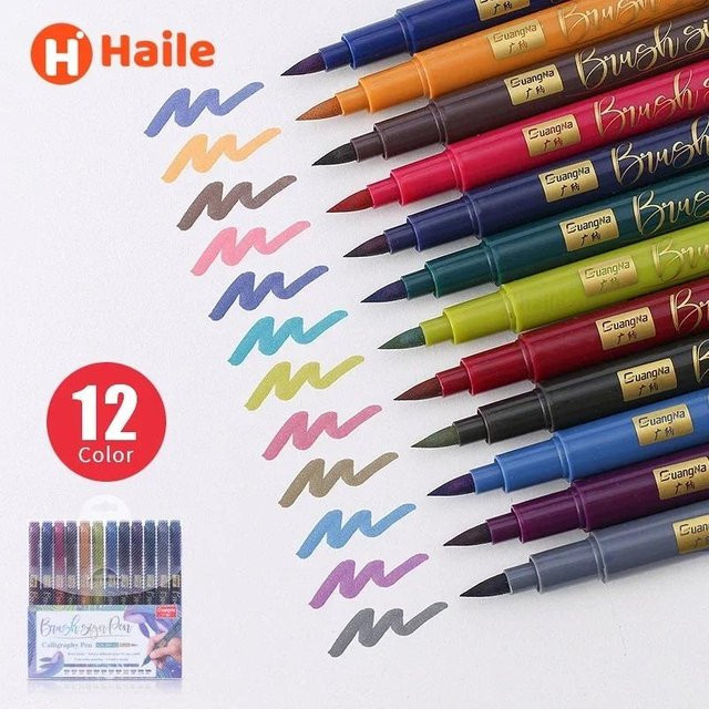 Super Six Handlettering Stifte Set mit 12 Farben, Kalligraphie Pinsel Marker für Kunst, Zeichnungen und Tagebuch - Bild 1